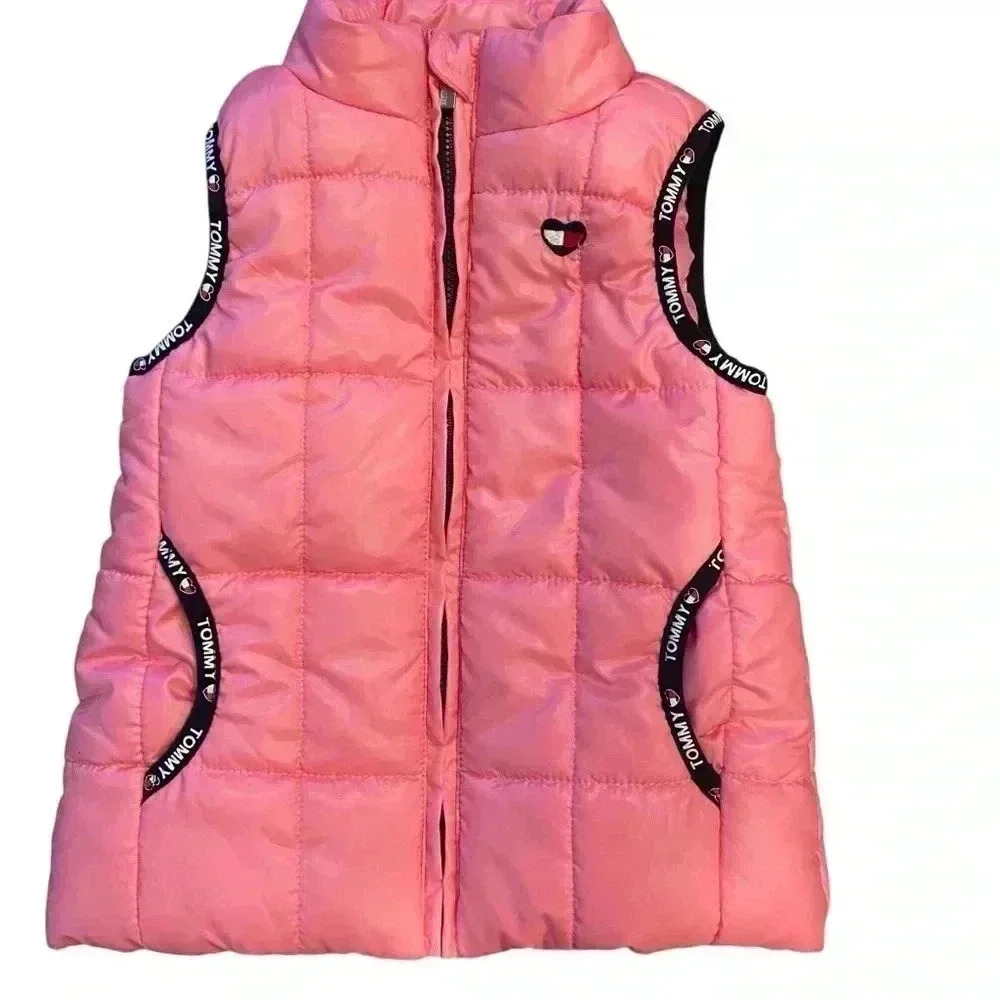 Tommy Hilfiger Puffer Vest in Pink Carnation/ Navy Size 24 Months With Pockets - Picture 2 of 9